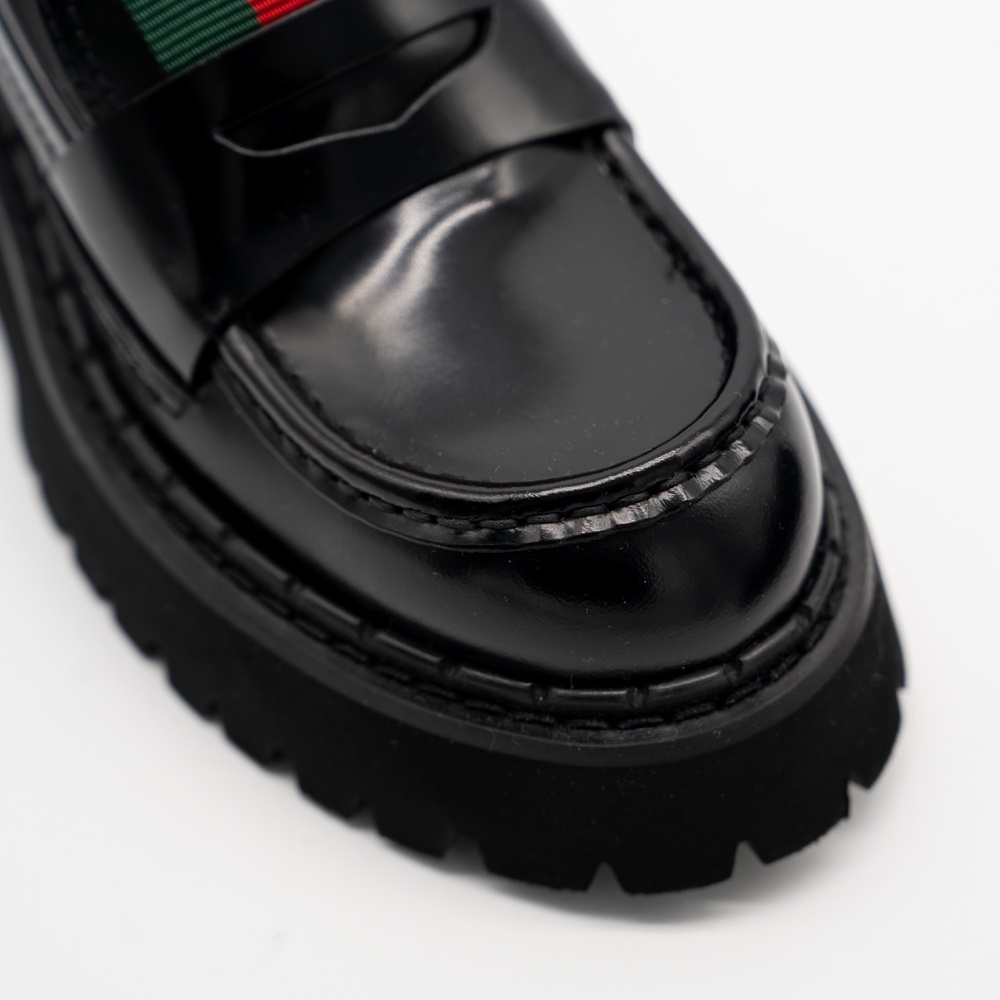 size 36G 6 US Gucci Lug Sole Penny Loafers Black Web Leather - Picture 7 of 12